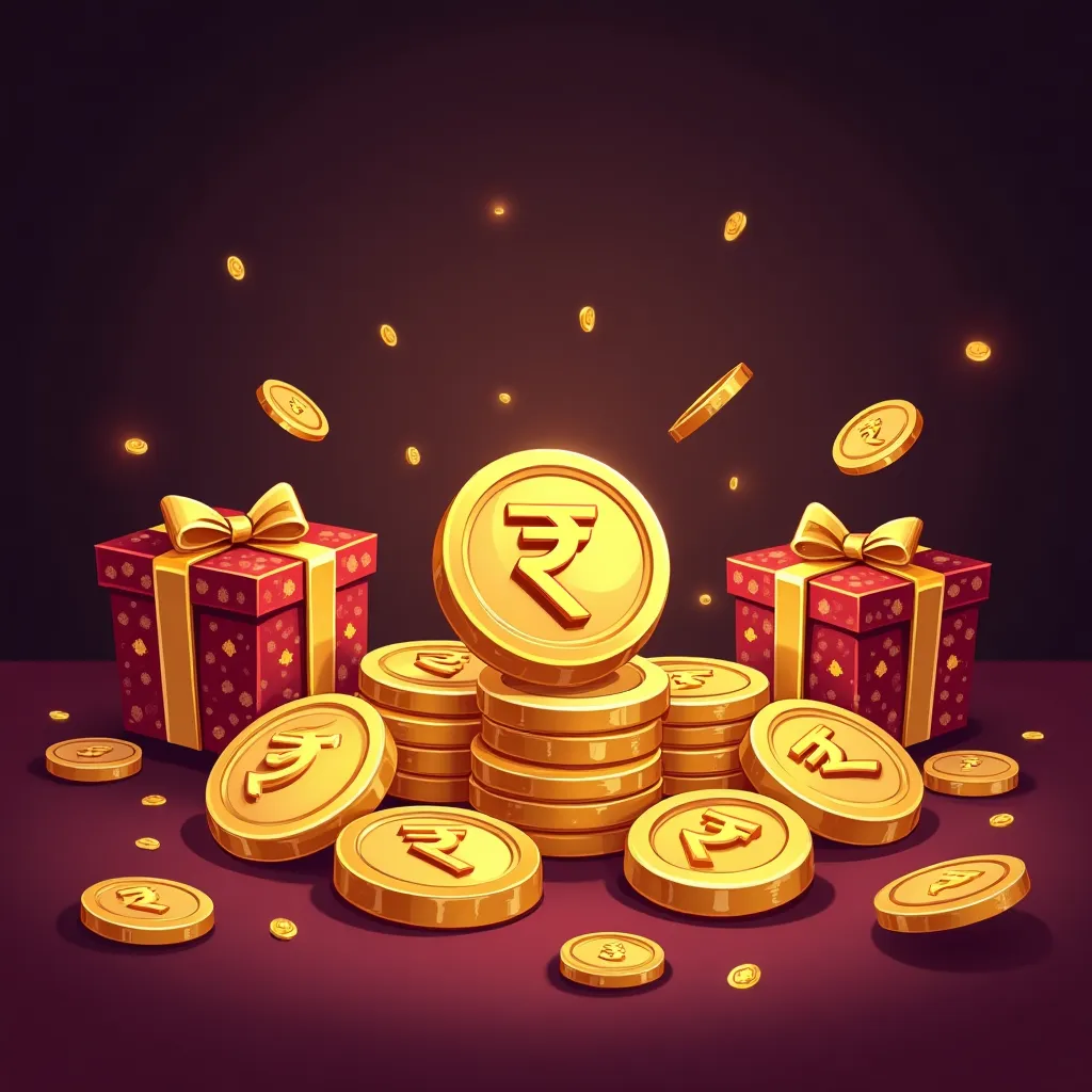 Cartoon casino promotions display with golden bonus coins